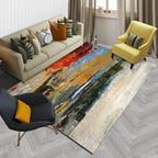Multicolored Leisure Carpet Polyester Abstract Brush Stroke Painting Pattern Carpet Washable Area Rug for Bedroom