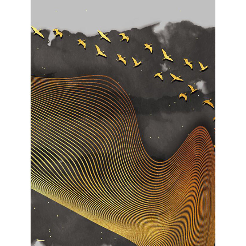 Creative Swirl Lines Carpet Black and Gold Novelty Carpet Polyester Washable Non-Slip Backing Carpet for Living Room
