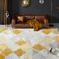 Yellow and Gray Contemporary Rug Polyester Albany Geometric Ogee Print Rug Washable Non-Slip Back Mat Rug for the Living Room
