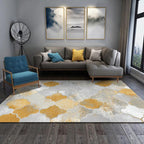 Yellow and Gray Contemporary Rug Polyester Albany Geometric Ogee Print Rug Washable Non-Slip Back Mat Rug for the Living Room
