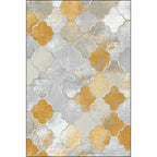 Yellow and Gray Contemporary Rug Polyester Albany Geometric Ogee Print Rug Washable Non-Slip Back Mat Rug for the Living Room