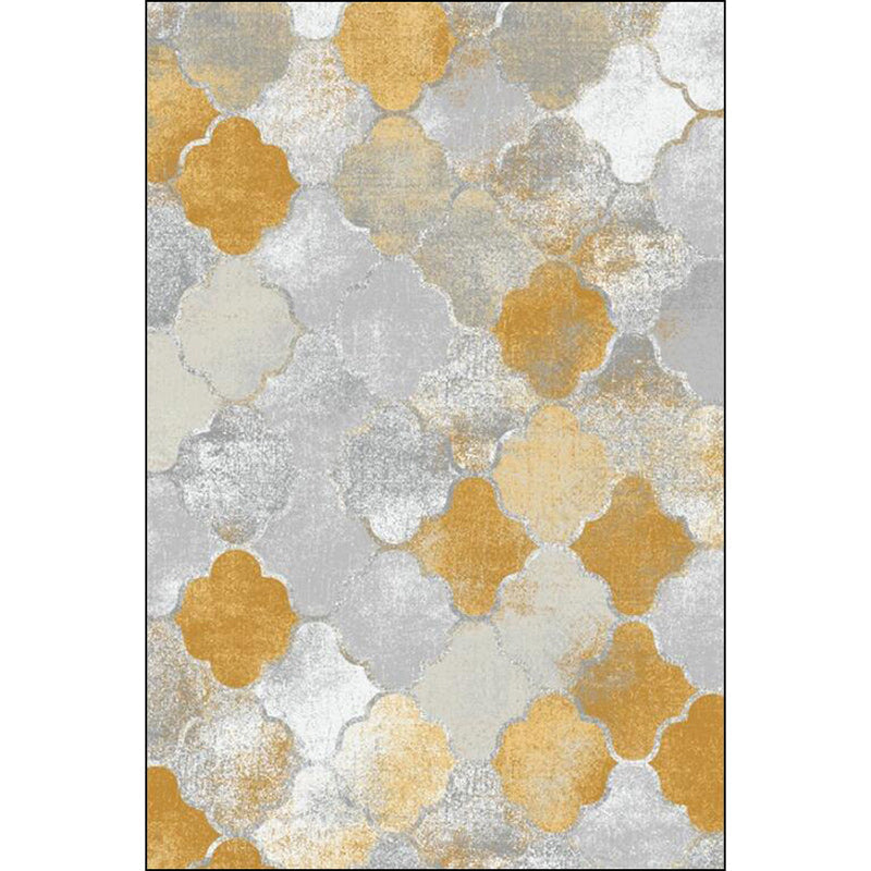 Yellow and Gray Contemporary Rug Polyester Albany Geometric Ogee Print Rug Washable Non-Slip Back Mat Rug for the Living Room