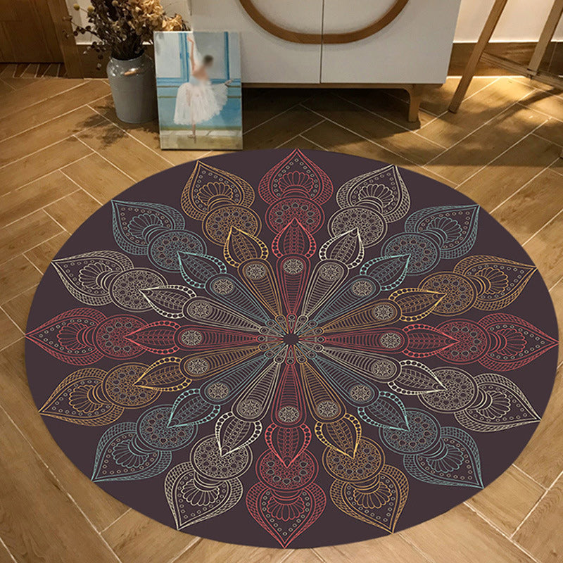 Dark brown Moroccan rug flannel floral pattern rug washable non-slip backing rug for the living room