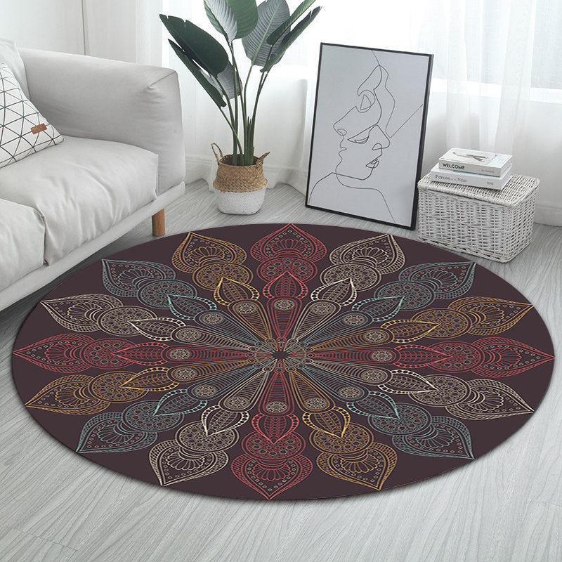 Dark brown Moroccan rug flannel floral pattern rug washable non-slip backing rug for the living room