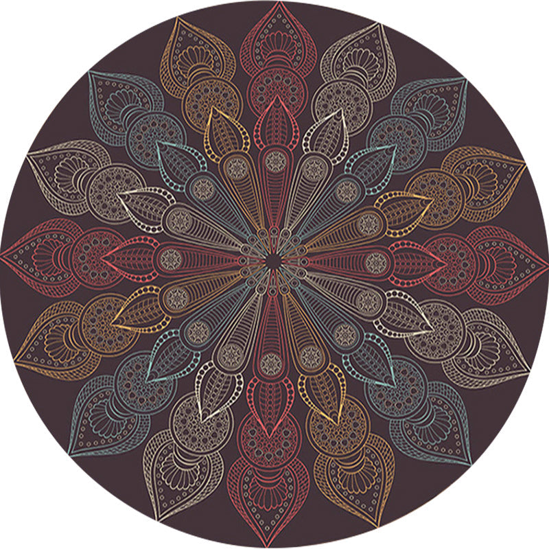 Dark brown Moroccan rug flannel floral pattern rug washable non-slip backing rug for the living room