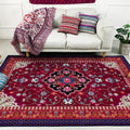 Moroccan Living Room Rug with Red Medallion Floral Pattern Rug Polyester Non-slip Machine Washable Rug