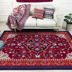 Moroccan Living Room Rug with Red Medallion Floral Pattern Rug Polyester Non-slip Machine Washable Rug