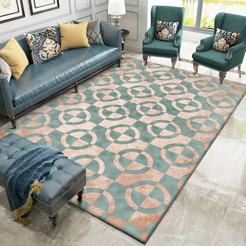 Green and pink novelty rug polyester geometric print rug washable non-slip backing rug for the living room