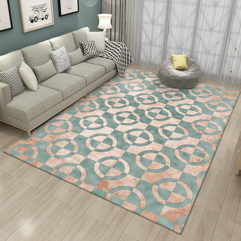 Green and pink novelty rug polyester geometric print rug washable non-slip backing rug for the living room