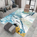 Unique Abstract Rug Blue and White Casual Rug Polyester Washable Non-Slip Back Rug for Bedroom