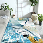 Unique Abstract Rug Blue and White Casual Rug Polyester Washable Non-Slip Back Rug for Bedroom