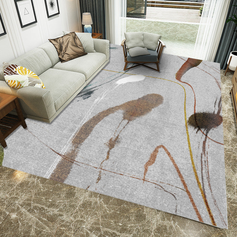 Gray Casual Carpet Polyester Abstract Carpet Washable Non-Slip Back Carpet for Living Room
