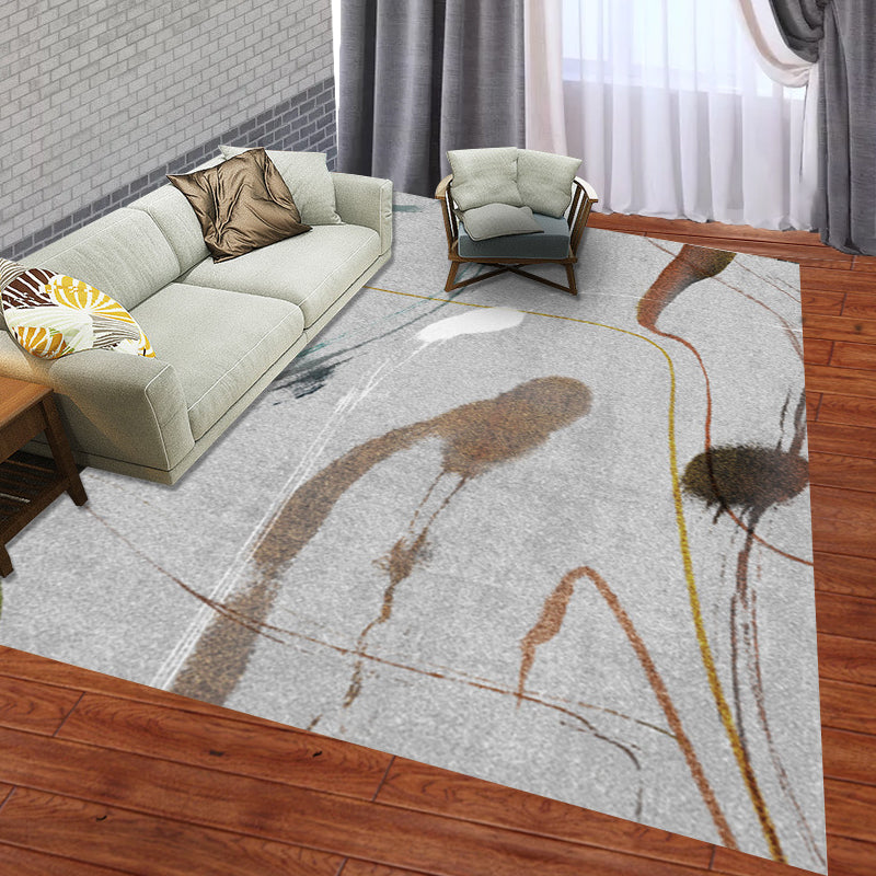 Gray Casual Carpet Polyester Abstract Carpet Washable Non-Slip Back Carpet for Living Room