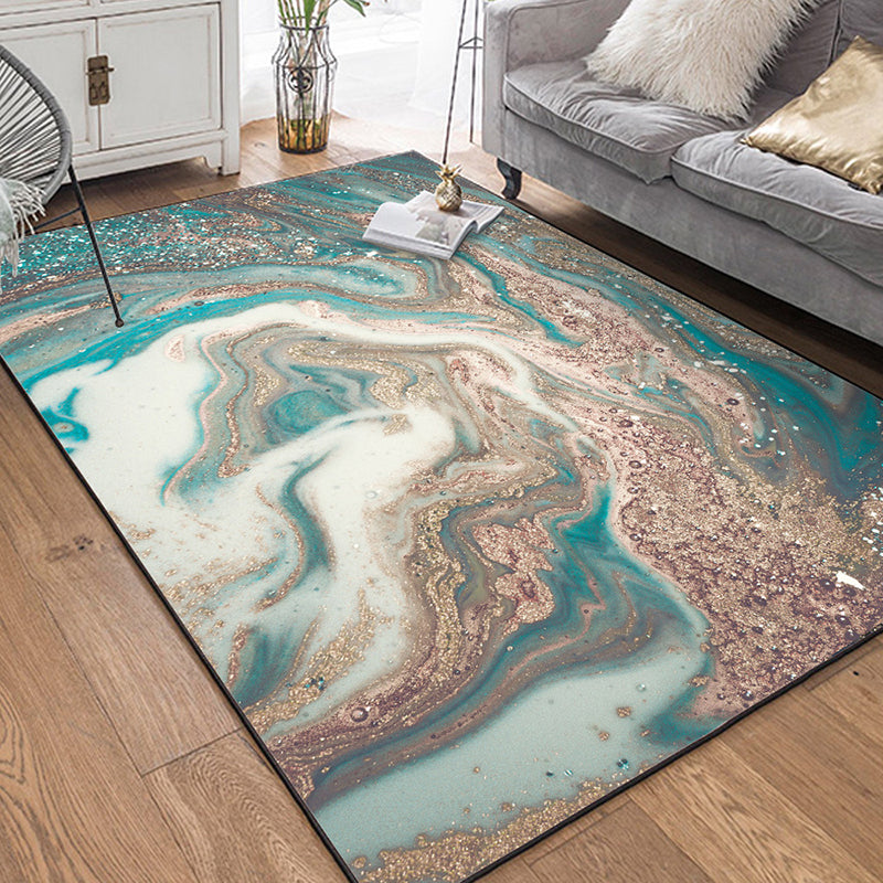 Green novelty carpet polyester watercolor pattern carpet washable non-slip backing rug for the living room