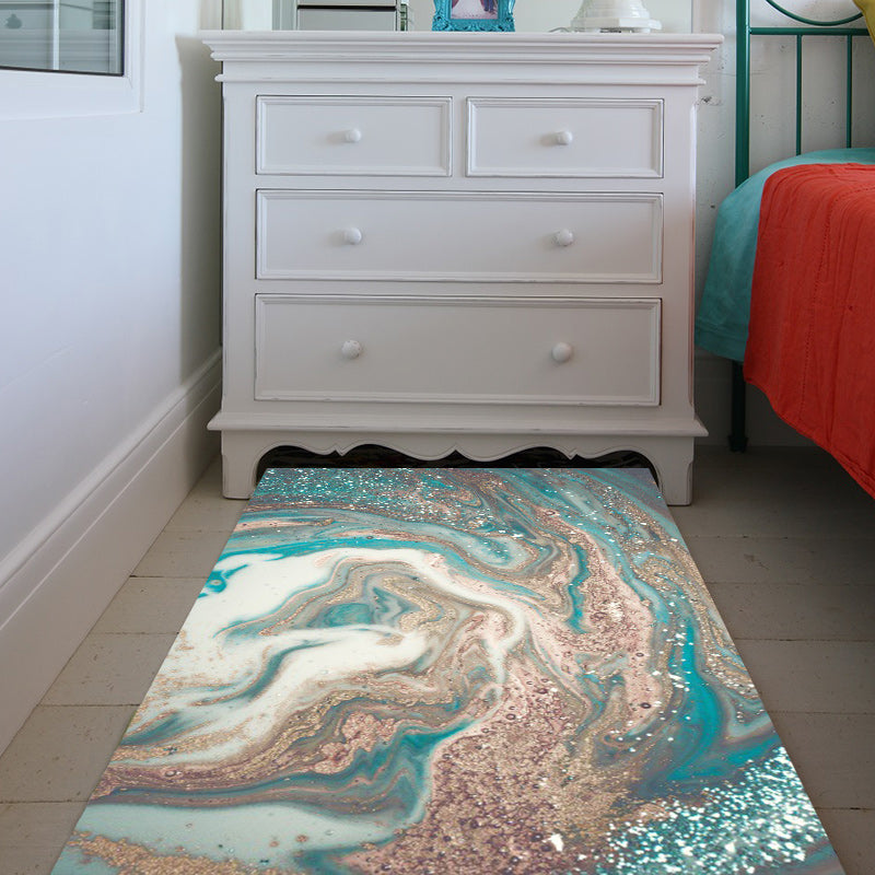 Green novelty carpet polyester watercolor pattern carpet washable non-slip backing rug for the living room