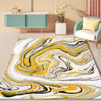 Yellow and white contemporary rug polyester swirl lines watercolor print rug washable non-slip backing rug for living room