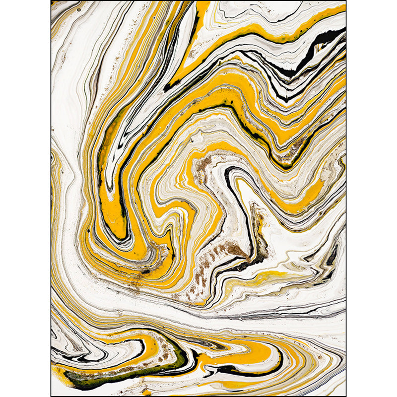 Yellow and white contemporary rug polyester swirl lines watercolor print rug washable non-slip backing rug for living room
