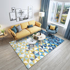 Blue and Yellow Bedroom Rug Modern Geometric Triangle Pattern Area Rug Polyester Machine Washable Non-Slip Rug