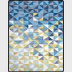 Blue and Yellow Bedroom Rug Modern Geometric Triangle Pattern Area Rug Polyester Machine Washable Non-Slip Rug