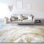 Modern watercolor pattern rug gold and white polyester rug washable non-slip backing rug for the bedroom