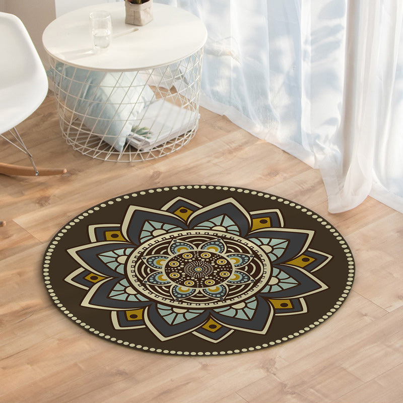 Dark brown Moroccan rug flannel floral pattern rug washable non-slip backing rug for the living room
