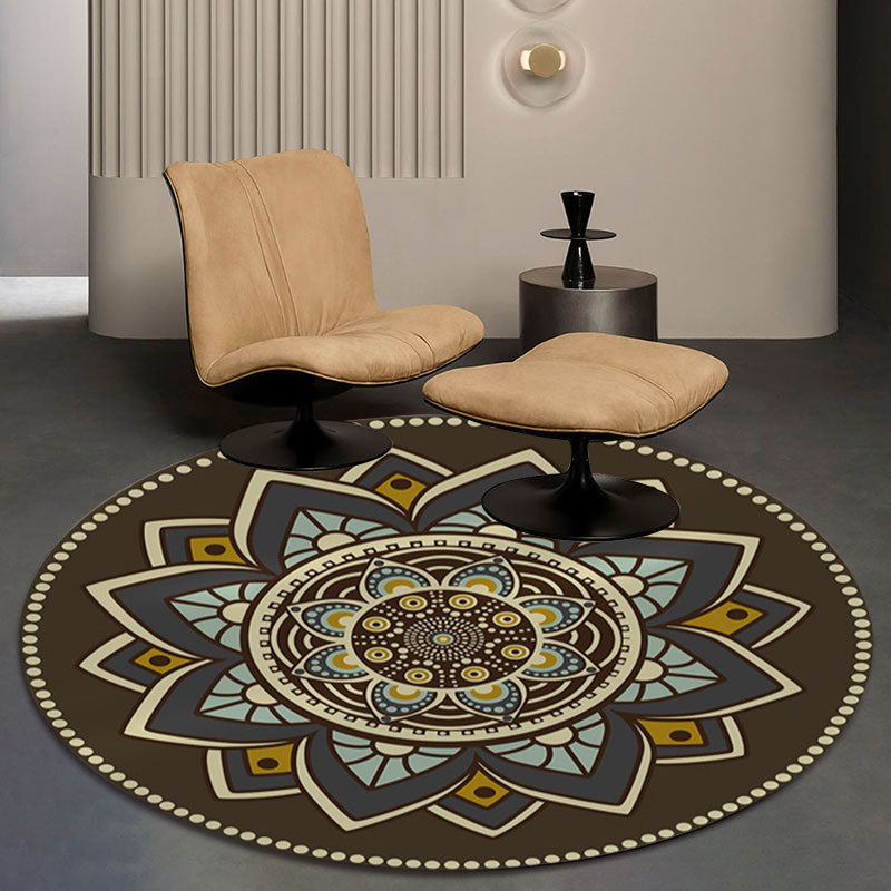 Dark brown Moroccan rug flannel floral pattern rug washable non-slip backing rug for the living room