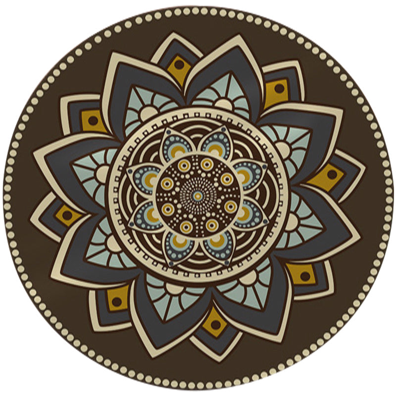 Dark brown Moroccan rug flannel floral pattern rug washable non-slip backing rug for the living room