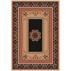 Black and brown bedroom rug Moroccan medallion floral pattern area rug polyester non-slip pet-friendly rug