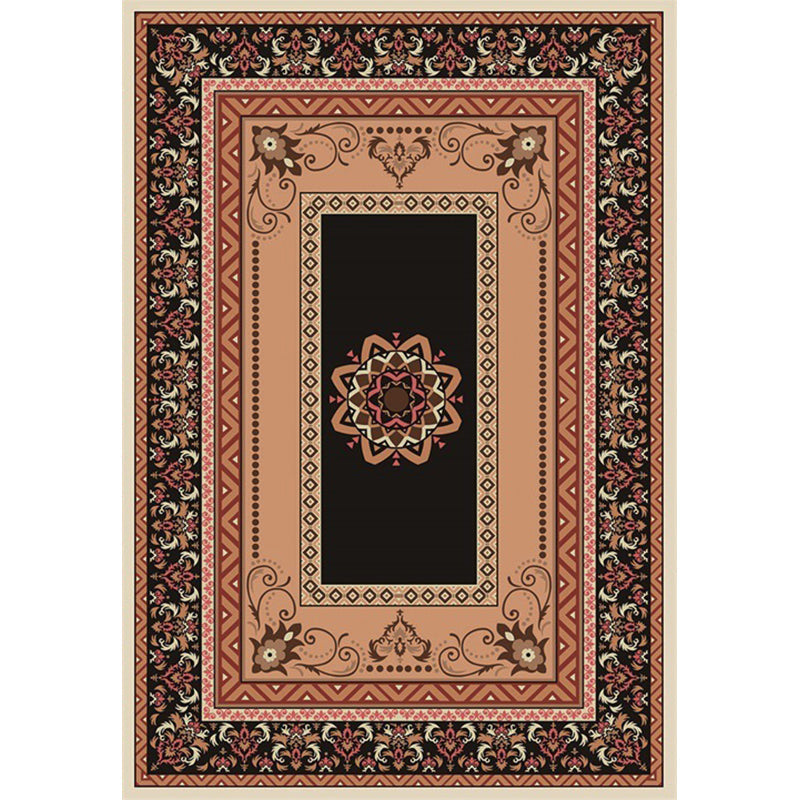 Black and brown bedroom rug Moroccan medallion floral pattern area rug polyester non-slip pet-friendly rug