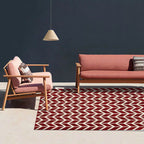 Simple Chevron Print Rug Red Polyester Rug Machine Washable Non-Slip Back Rug for Bedroom