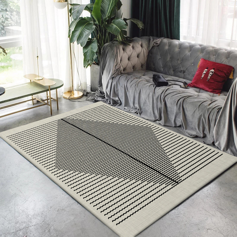 Creative wave line pattern rug green modern rug polyester washable non-slip backing rug for the living room