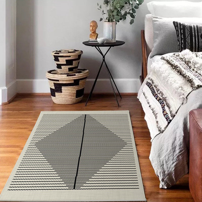 Creative wave line pattern rug green modern rug polyester washable non-slip backing rug for the living room