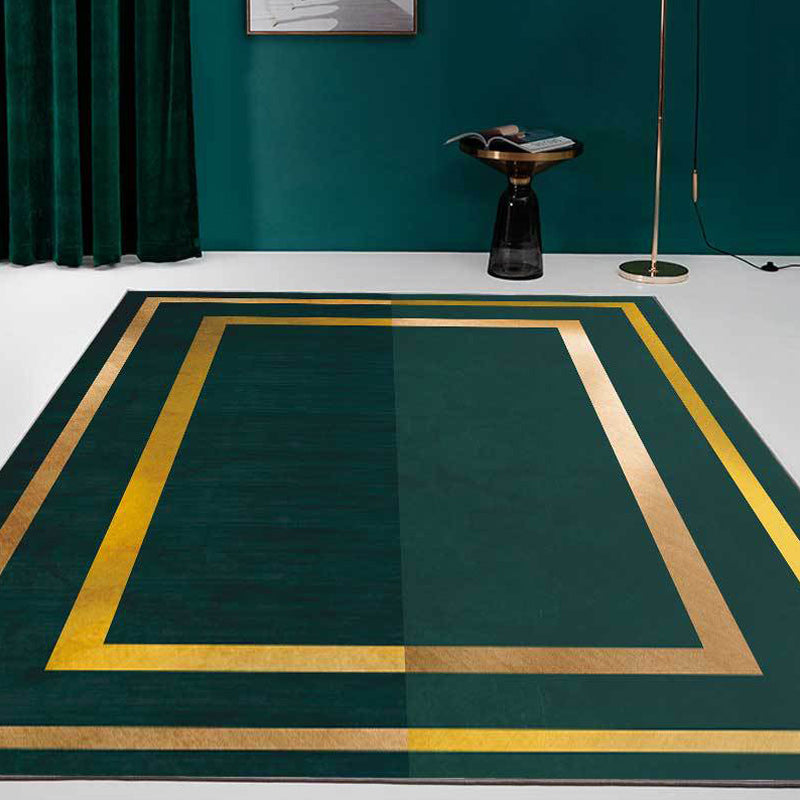 Green casual rug polyester geometric pattern rug machine washable non-slip backing rug for the living room