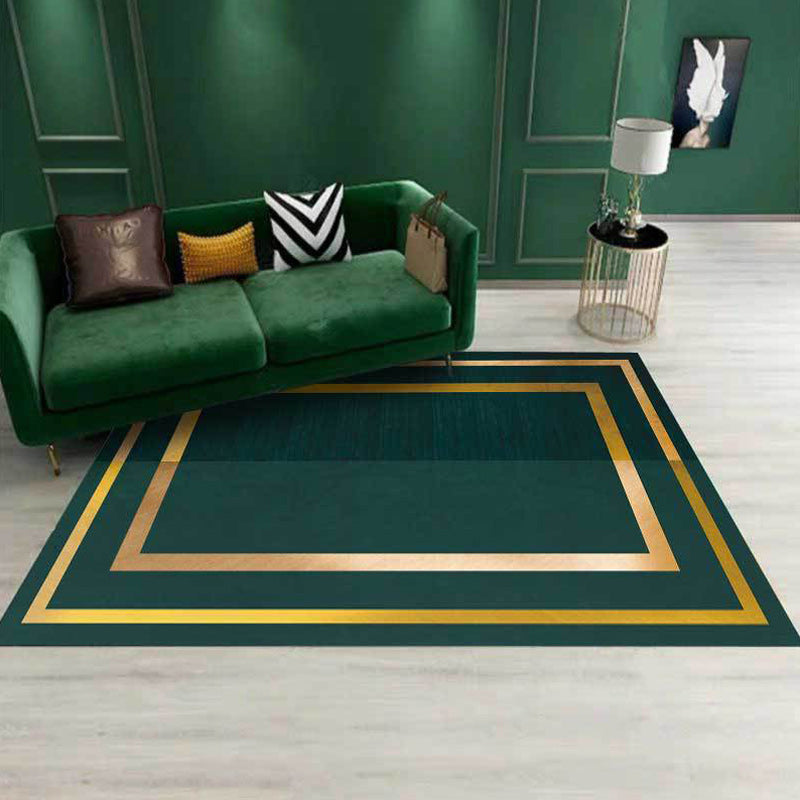 Green casual rug polyester geometric pattern rug machine washable non-slip backing rug for the living room