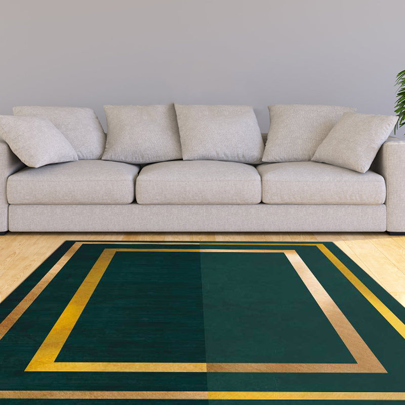 Green casual rug polyester geometric pattern rug machine washable non-slip backing rug for the living room