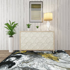 Modern Living Room Rug in White and Black Abstract Paint Pattern Rug Polyester Washable Rug