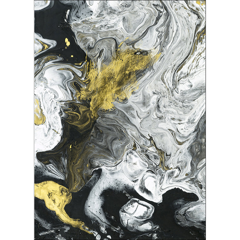 Modern Living Room Rug in White and Black Abstract Paint Pattern Rug Polyester Washable Rug