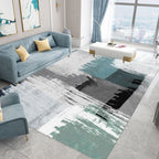 Blue and Gray Modern Rug Polyester Brush Stroke Painting Print Rug Washable Non-Slip Underlay Rug for the Living Room