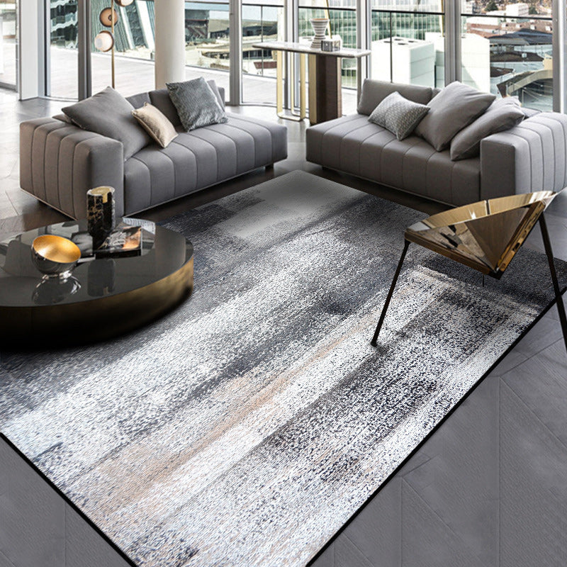Industry Brushstroke Painting Pattern Rug Gray Polyester Rug Washable Non-Slip Mat Rug for Bedroom