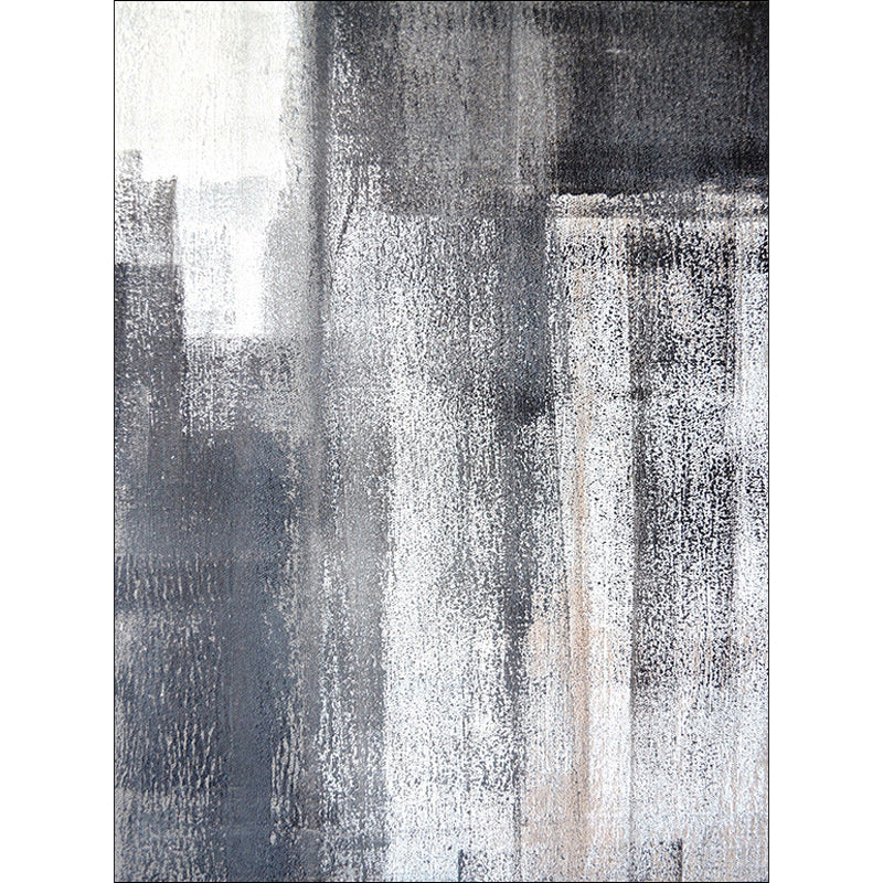 Industry Brushstroke Painting Pattern Rug Gray Polyester Rug Washable Non-Slip Mat Rug for Bedroom