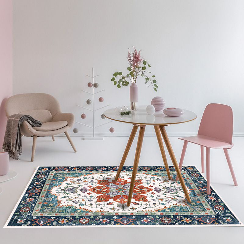 Moroccan Living Room Wallpaper Multicolored Medallion Leaf Flower Pattern Carpet Polyester Non-Slip Flooring