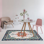 Moroccan Living Room Wallpaper Multicolored Medallion Leaf Flower Pattern Carpet Polyester Non-Slip Flooring