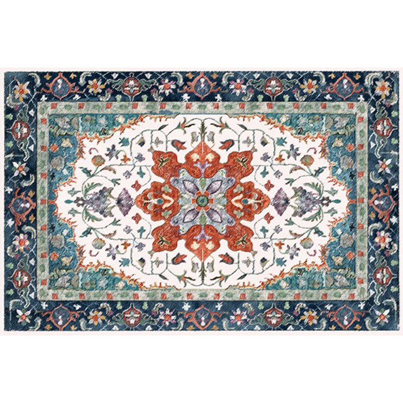 Moroccan Living Room Wallpaper Multicolored Medallion Leaf Flower Pattern Carpet Polyester Non-Slip Flooring