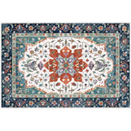 Moroccan Living Room Wallpaper Multicolored Medallion Leaf Flower Pattern Carpet Polyester Non-Slip Flooring