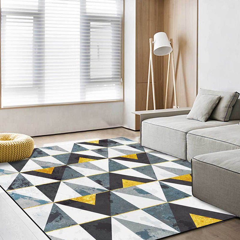 Blue and White Novelty Carpet Polyester Geometric Printed Carpet Washable Non-Slip Back Carpet for Living Room