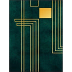 Simply striped rug made of green and gold polyester, machine washable, non-slip backing, rug for the bedroom