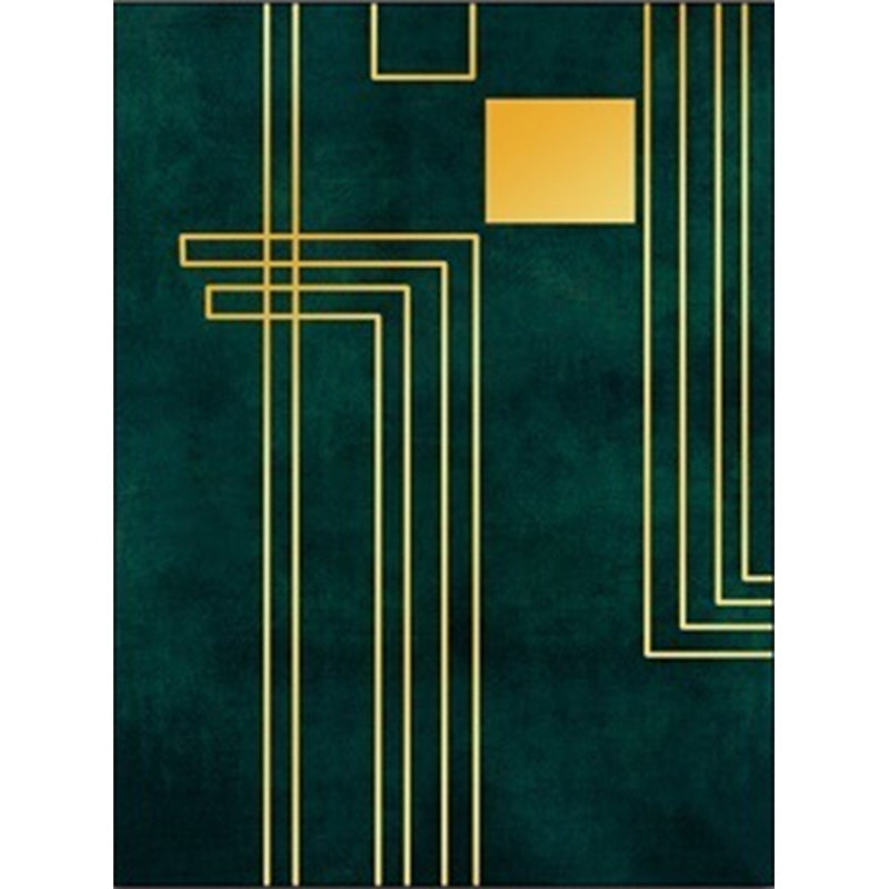 Simply striped rug made of green and gold polyester, machine washable, non-slip backing, rug for the bedroom