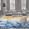 New oil painting pattern rug blue and white polyester rug washable non-slip backing rug for living room