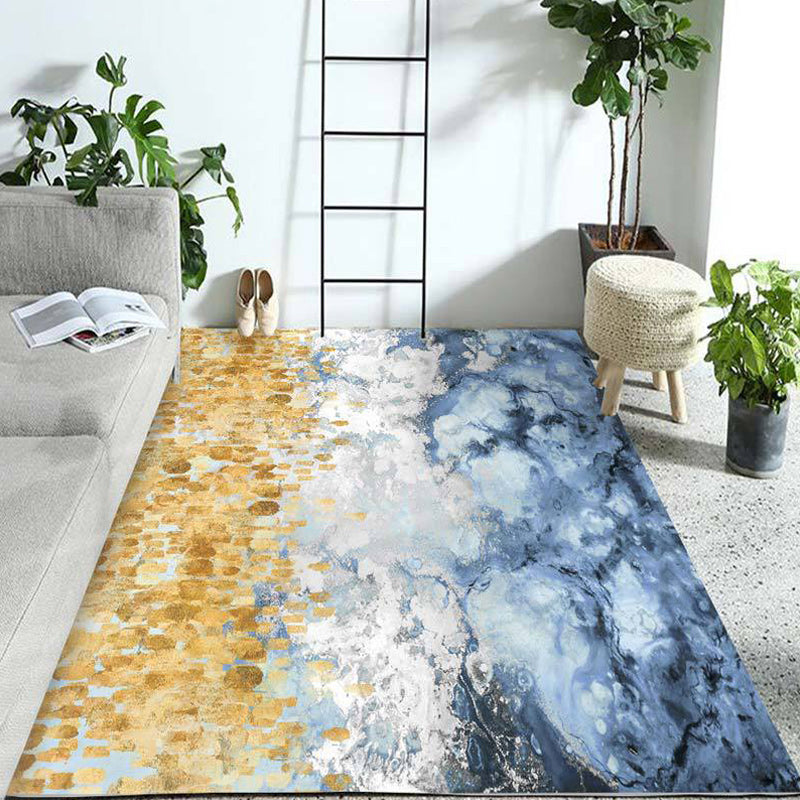New oil painting pattern rug blue and white polyester rug washable non-slip backing rug for living room