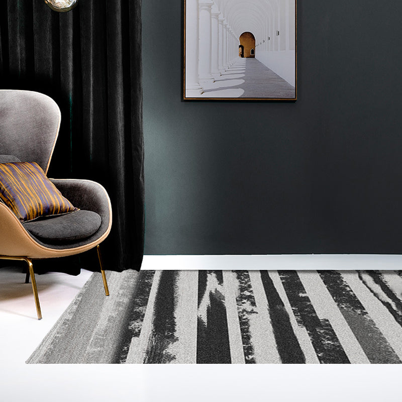 Creative striped patterned rug black and gray simple rug polyester machine washable rug for the living room